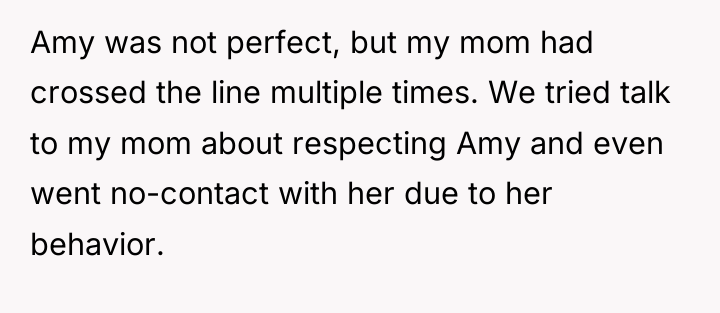 Amy was not perfect, but my mom had crossed the...