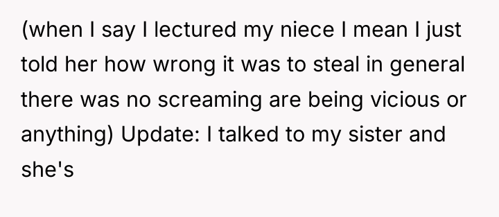 (when I say I lectured my niece I mean I...