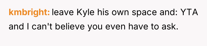 kmbright leave Kyle his own space and: YTA and I...