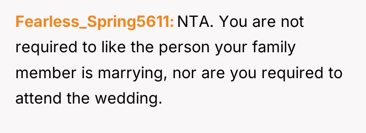 Fearless_Spring5611 NTA. You are not required to like the person...
