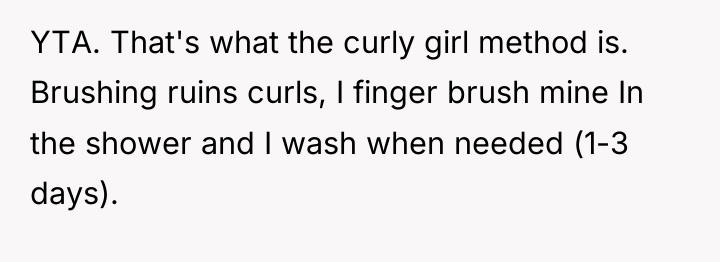 YTA. That's what the curly girl method is. Brushing ruins...