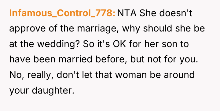 Infamous_Control_778 NTA She doesn't approve of the marriage, why should...
