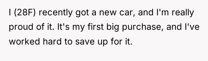 I (28F) recently got a new car, and I'm really...