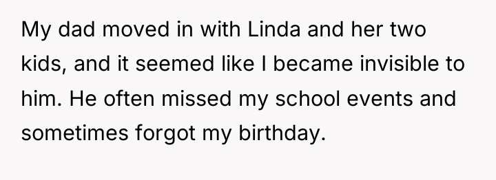 My dad moved in with Linda and her two kids,...