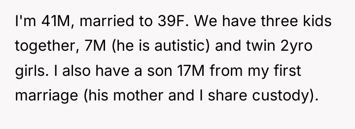 I'm 41M, married to 39F. We have three kids together,...