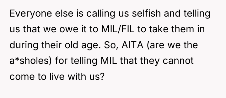 Everyone else is calling us selfish and telling us that...