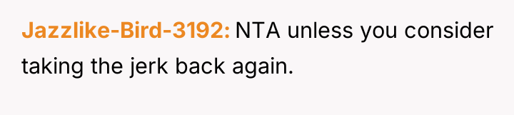 Jazzlike-Bird-3192 NTA unless you consider taking the jerk back again.