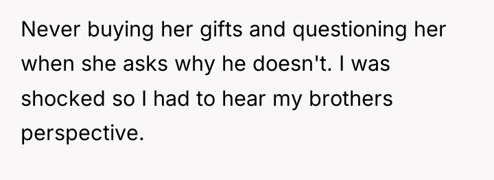 Never buying her gifts and questioning her when she asks...