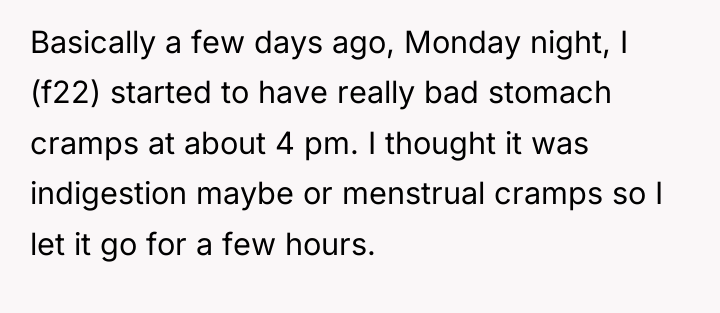 Basically a few days ago, Monday night, I (f22) started...