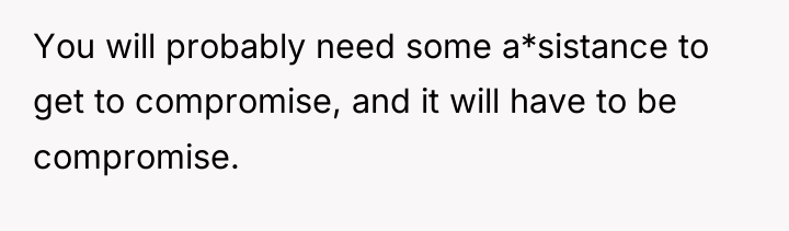 You will probably need some a*sistance to get to compromise,...