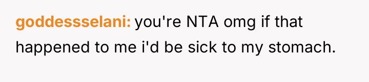 goddessselani you're NTA omg if that happened to me i'd...