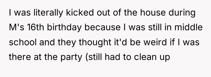 I was literally kicked out of the house during M's...