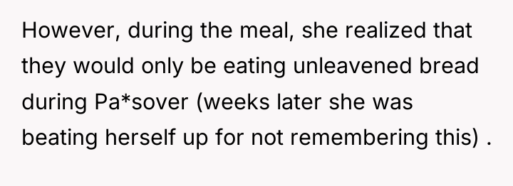 However, during the meal, she realized that they would only...