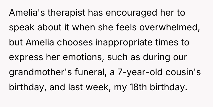 Amelia's therapist has encouraged her to speak about it when...