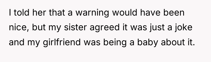 I told her that a warning would have been nice,...