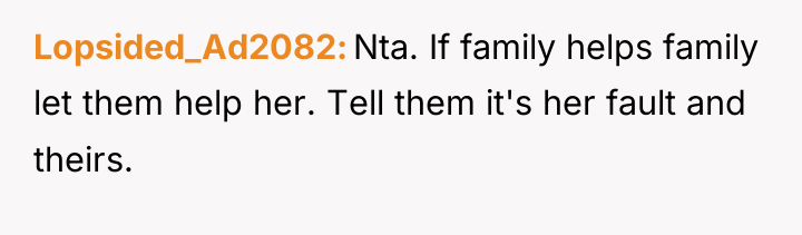 Lopsided_Ad2082 Nta. If family helps family let them help her....