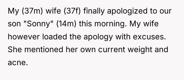 My (37m) wife (37f) finally apologized to our son "Sonny"...