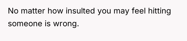No matter how insulted you may feel hitting someone is...