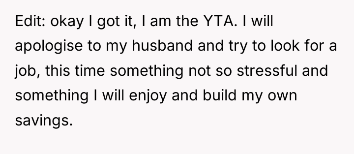 Edit: okay I got it, I am the YTA. I...