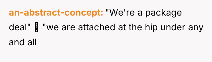 an-abstract-concept "We're a package deal" ≠ "we are attached at...