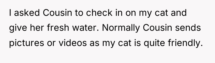 I asked Cousin to check in on my cat and...