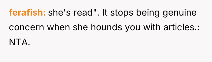 ferafish she's read". It stops being genuine concern when she...