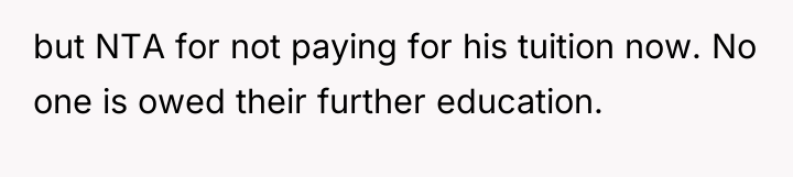 but NTA for not paying for his tuition now. No...