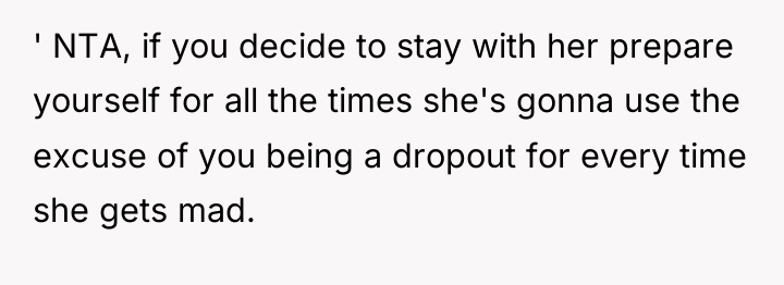' NTA, if you decide to stay with her prepare...