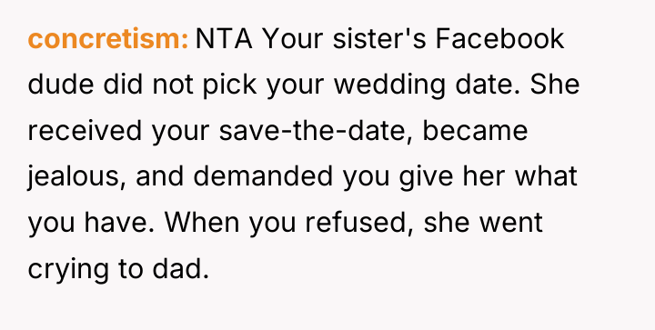 concretism NTA Your sister's Facebook dude did not pick your...