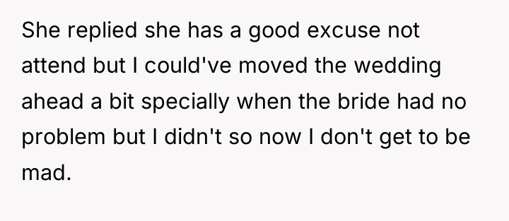 She replied she has a good excuse not attend but...