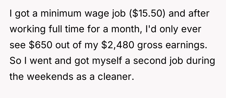 I got a minimum wage job ($15.50) and after working...