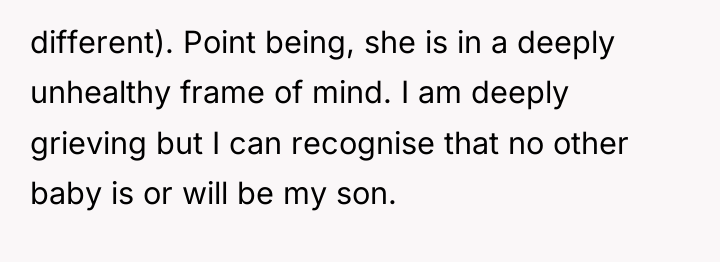 different). Point being, she is in a deeply unhealthy frame...