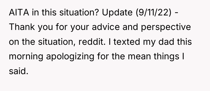 AITA in this situation? Update (9/11/22) - Thank you for...