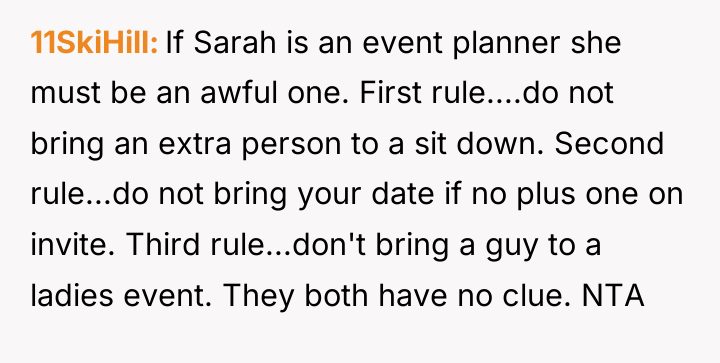 11SkiHill If Sarah is an event planner she must be...