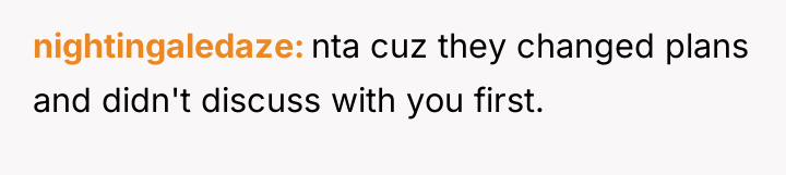 nightingaledaze nta cuz they changed plans and didn't discuss with...
