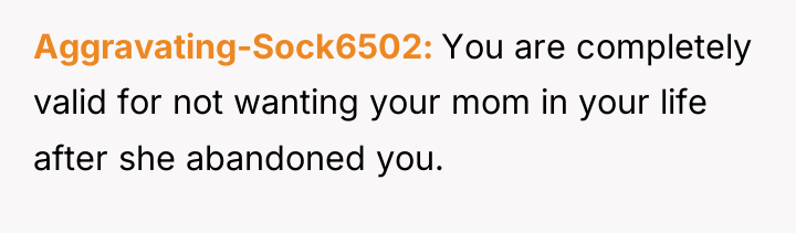 Aggravating-Sock6502 You are completely valid for not wanting your mom...