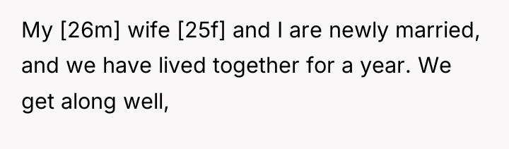 My [26m] wife [25f] and I are newly married, and...