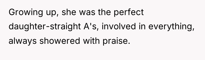 Growing up, she was the perfect daughter-straight A's, involved in...