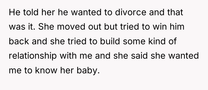 He told her he wanted to divorce and that was...