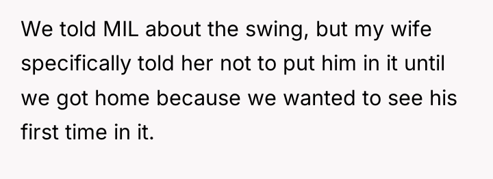 We told MIL about the swing, but my wife specifically...