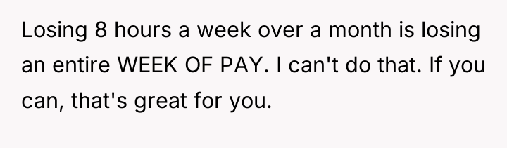 Losing 8 hours a week over a month is losing...