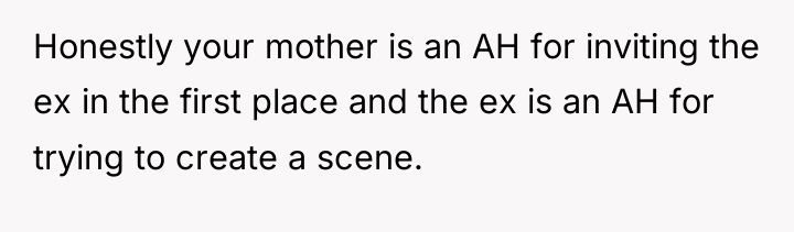 Honestly your mother is an AH for inviting the ex...