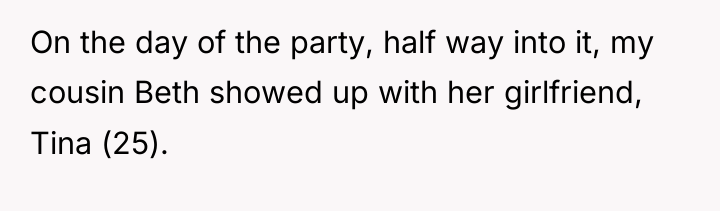On the day of the party, half way into it,...