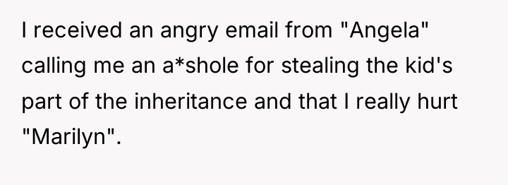 I received an angry email from "Angela" calling me an...