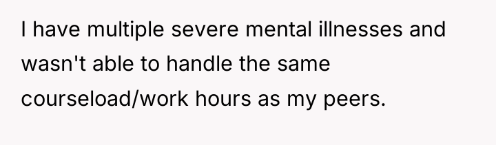 I have multiple severe mental illnesses and wasn't able to...