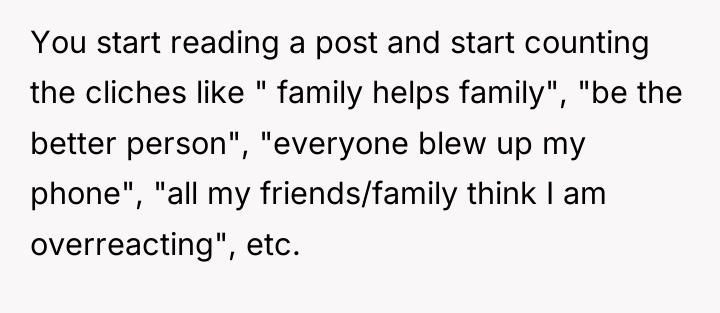 You start reading a post and start counting the cliches...