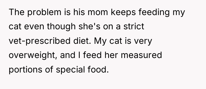 The problem is his mom keeps feeding my cat even...