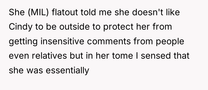She (MIL) flatout told me she doesn't like Cindy to...