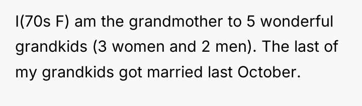 I(70s F) am the grandmother to 5 wonderful grandkids (3...