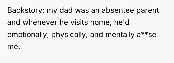 Backstory: my dad was an absentee parent and whenever he...